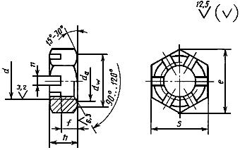 ГОСТ 5933-73 Гайки шестигранные прорезные и корончатые низкие класса точности А. Конструкция и размеры (с Изменениями N 1-6)